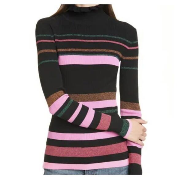 Tanya Taylor Tops - Tanya Taylor Women's Hadley Pink Wool Ruffle Trim Turtleneck Sz Small Black Pink